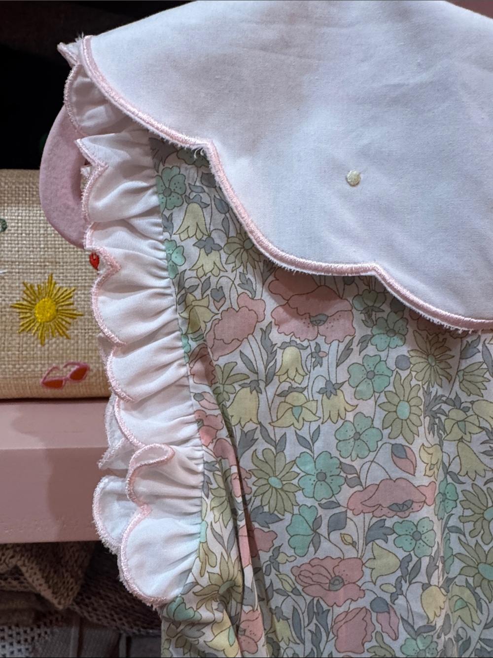 Girls Floral Cotton Dress with White Scalloped Collar - Picture 4 of 4